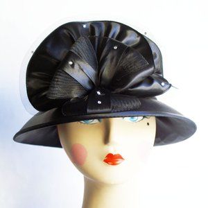 Gorgeous Black Satin Hat  with stunning embellishment US Size OS